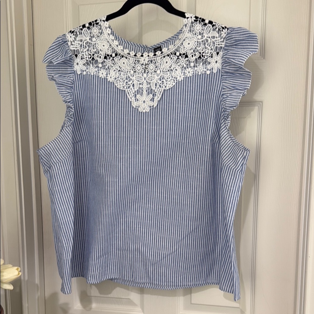 Blue Striped Lace Trim Top